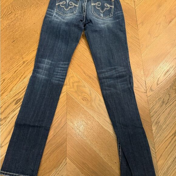 Express rerock Women's Dark Blue Skinny Jeans distressed fall football school 6 - Picture 8 of 11